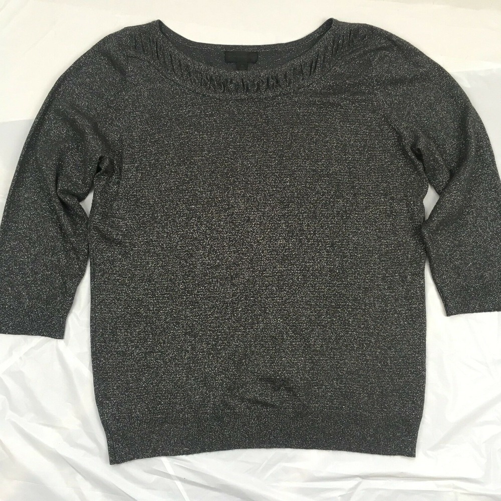 Worthington Women's XL Gray Sparkle Sweater 3/4 Sleeve Metallic Stretch X-Large